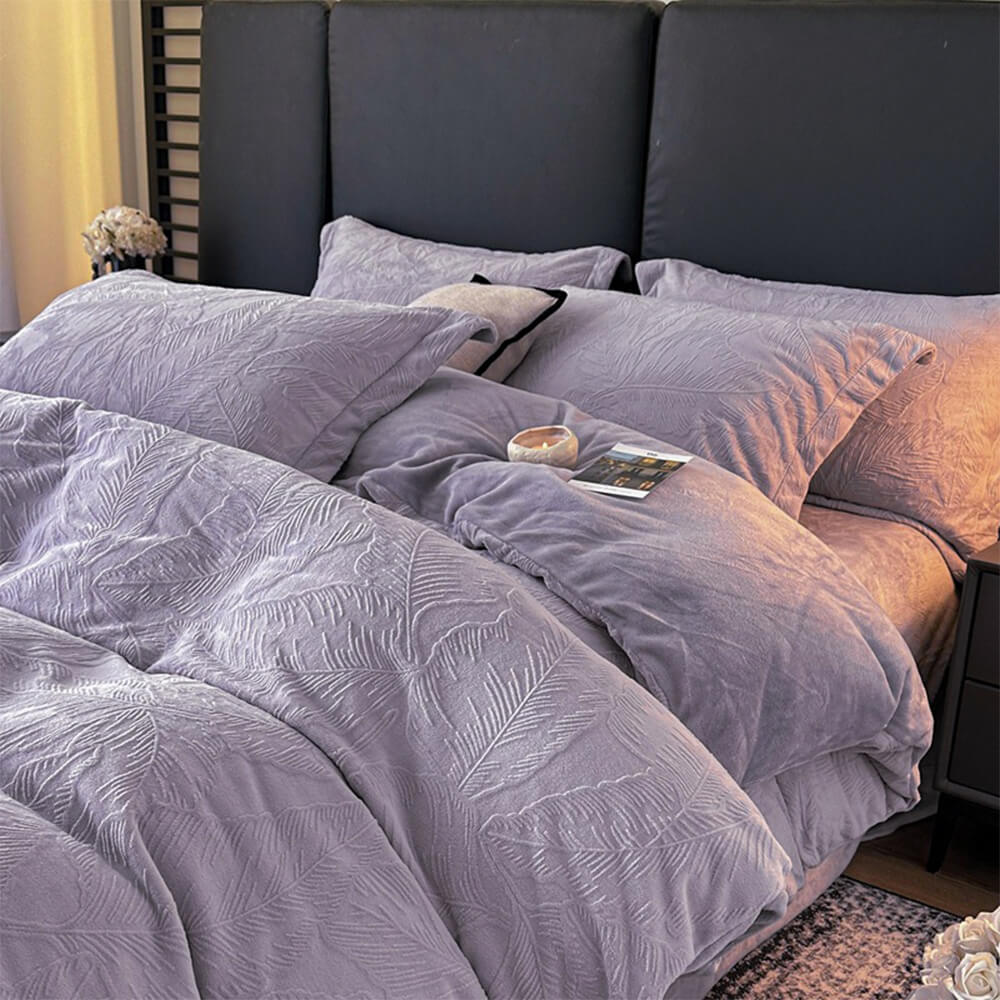 Ensemble de draps en velours de lait chaud gaufré à feuilles naturelles