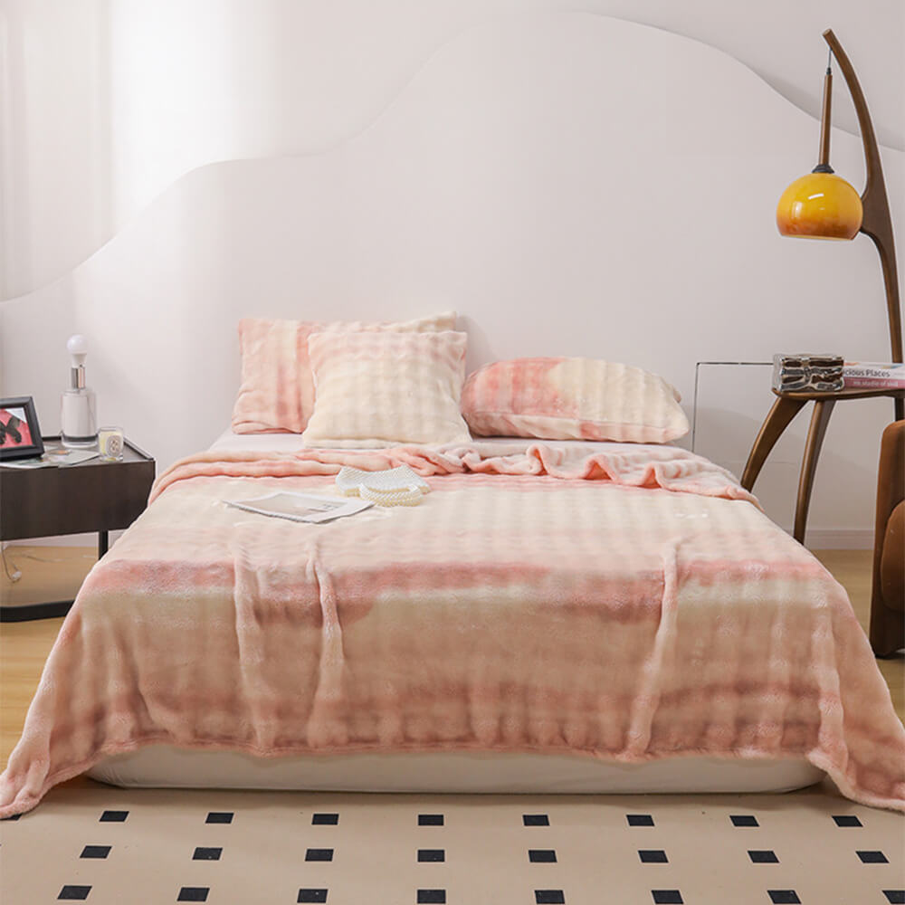 Drap plat de couverture douce en fausse fourrure de lapin dégradé de luxe