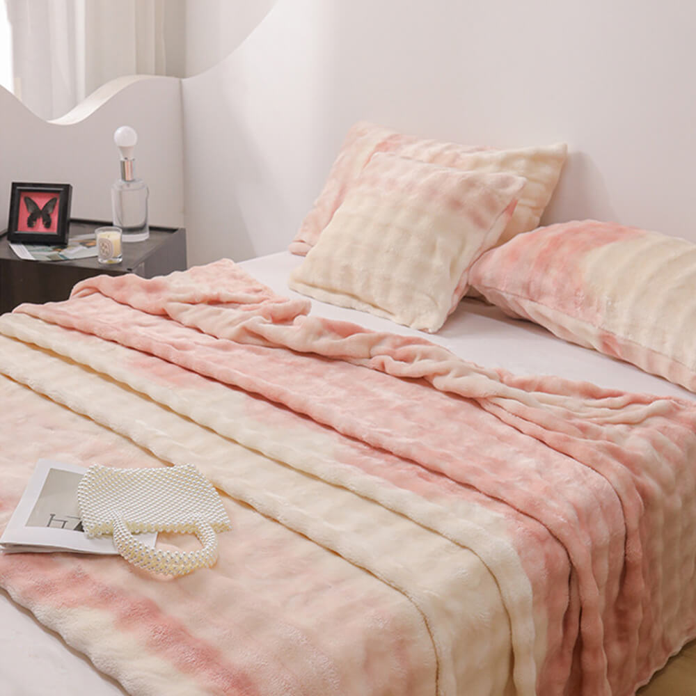 Drap plat de couverture douce en fausse fourrure de lapin dégradé de luxe