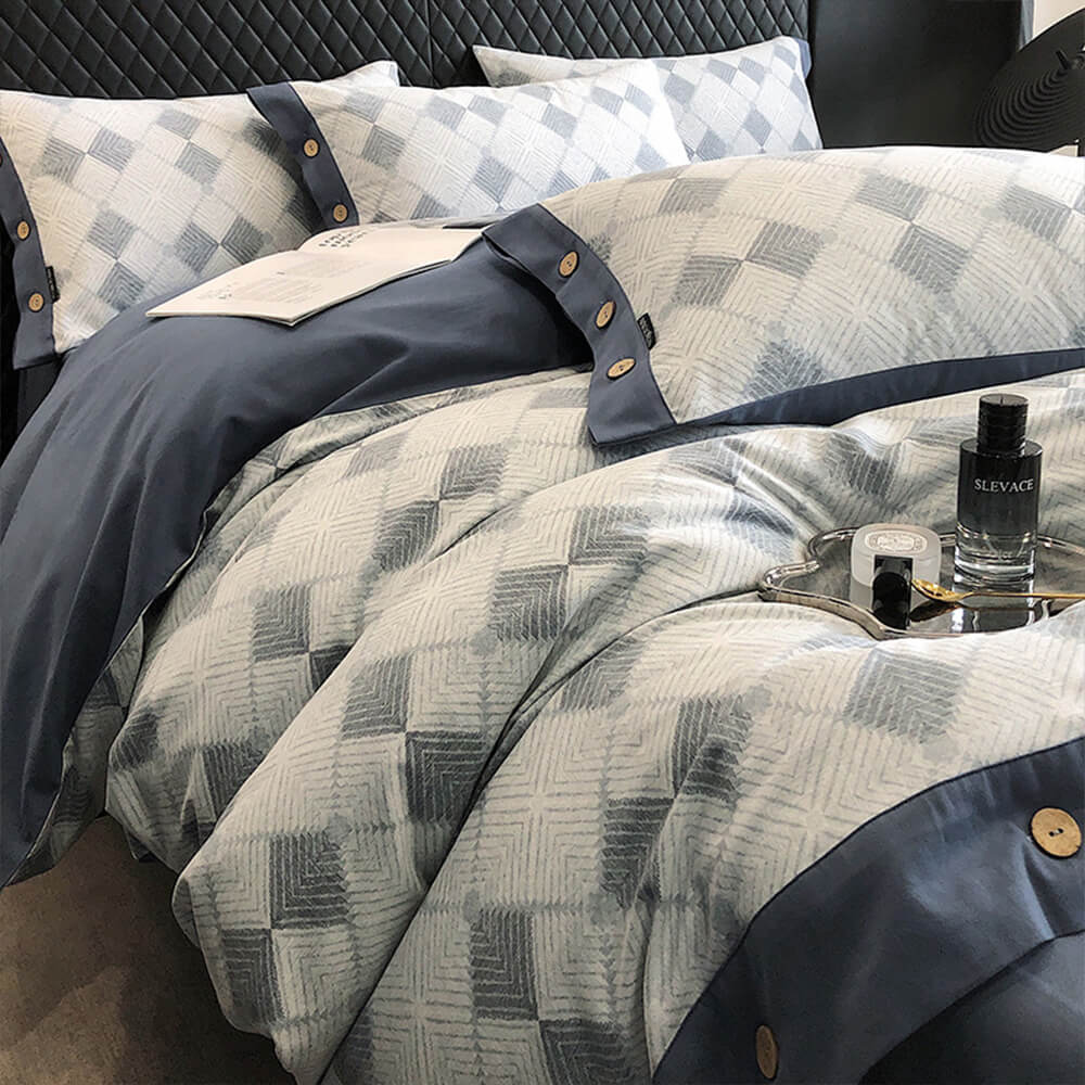 <tc>Color</tc>Juego de sábanas con botones de algodón cepillado ultrasuave y geométrico