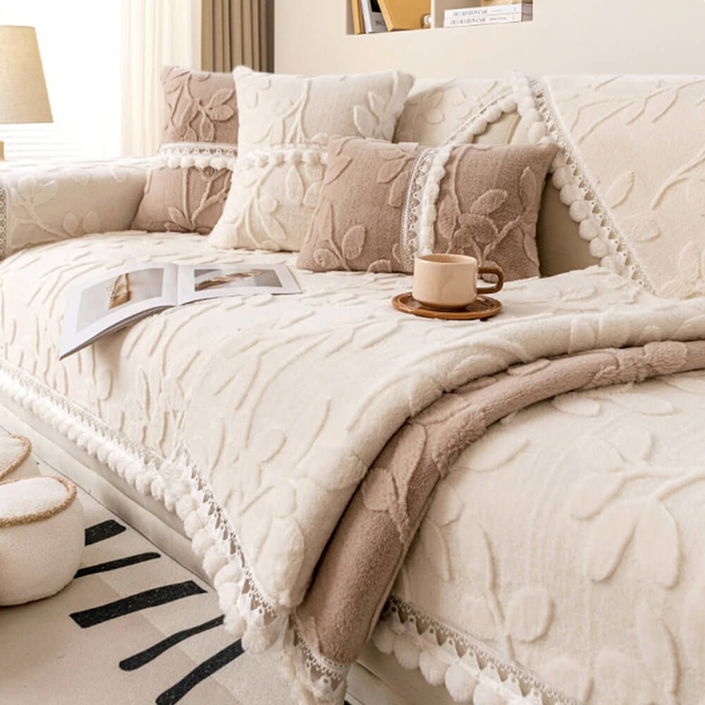 Rama jacquard elegante peluche decorativo cubierta de sofá sin deslizamiento