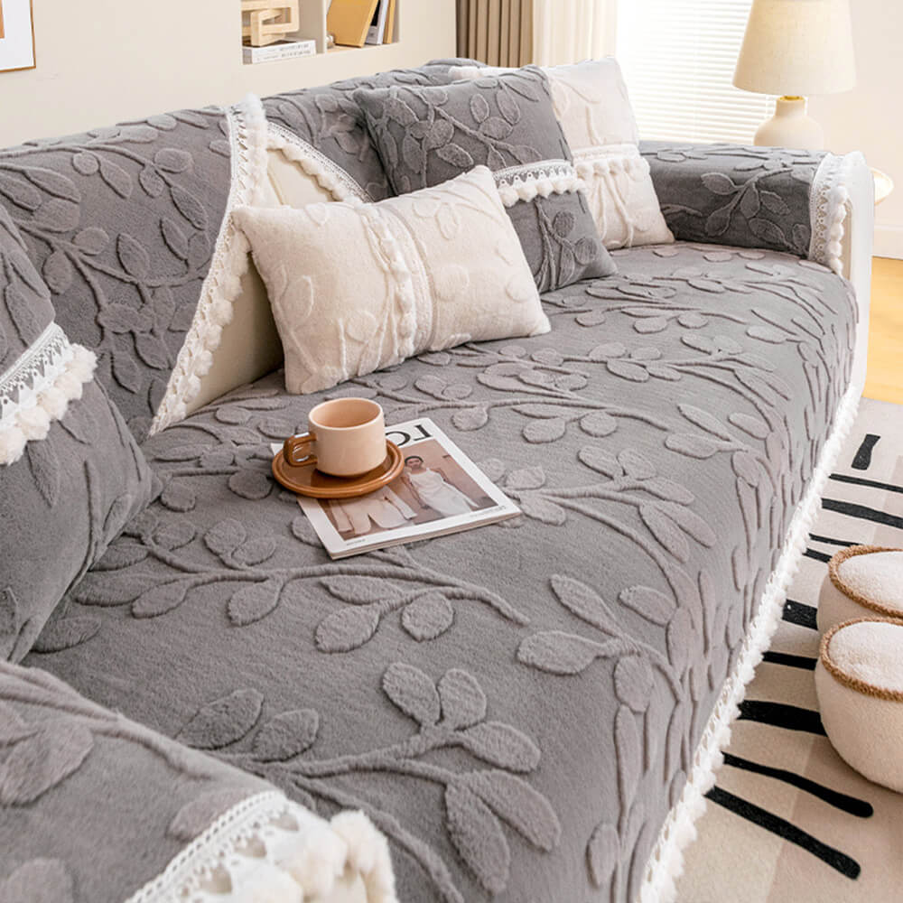 Rama jacquard elegante peluche decorativo cubierta de sofá sin deslizamiento