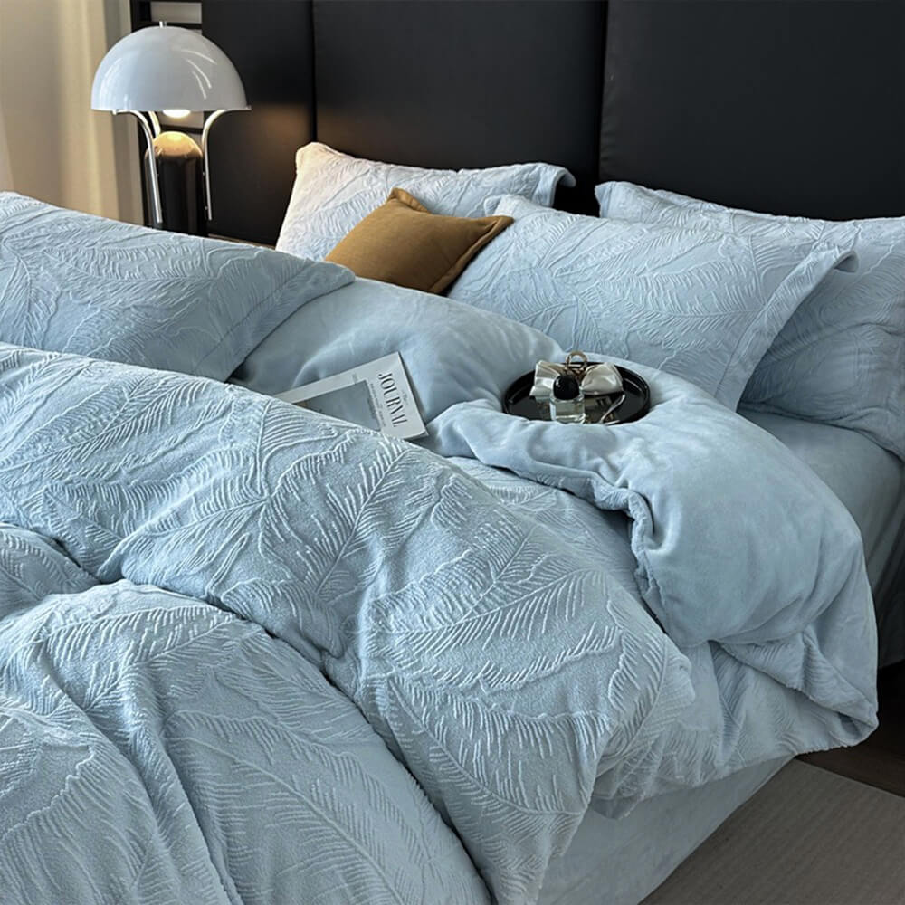 Ensemble de draps en velours de lait chaud gaufré à feuilles naturelles