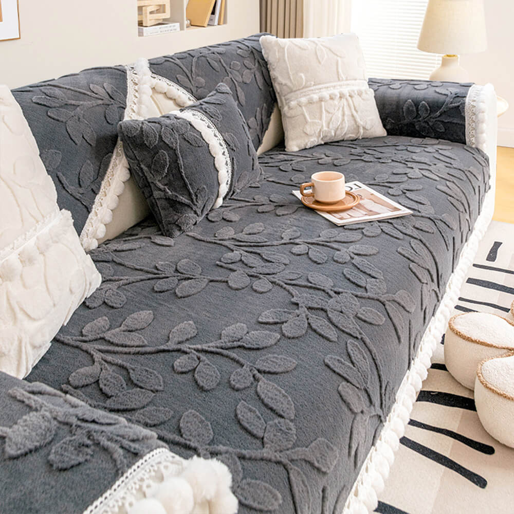 Rama jacquard elegante peluche decorativo cubierta de sofá sin deslizamiento