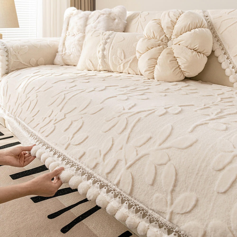 Rama jacquard elegante peluche decorativo cubierta de sofá sin deslizamiento