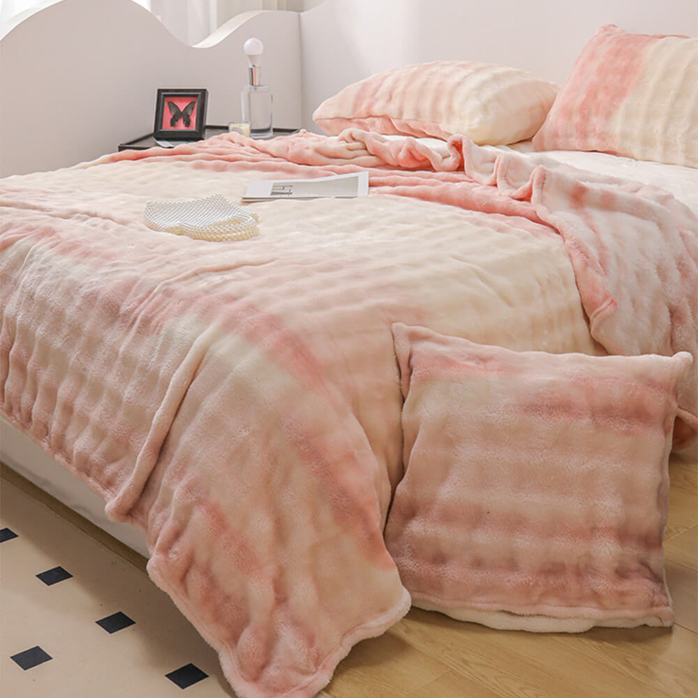 Drap plat de couverture douce en fausse fourrure de lapin dégradé de luxe