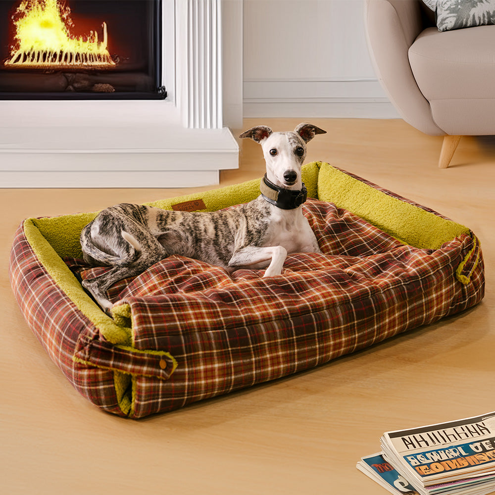 Camas de perros de la manta plegable de tartán vintage grande lavable - Avocuddle