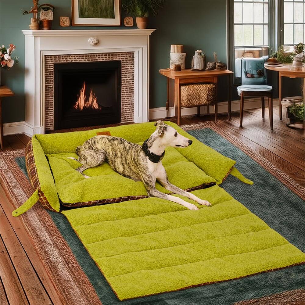 Camas de perros de la manta plegable de tartán vintage grande lavable - Avocuddle