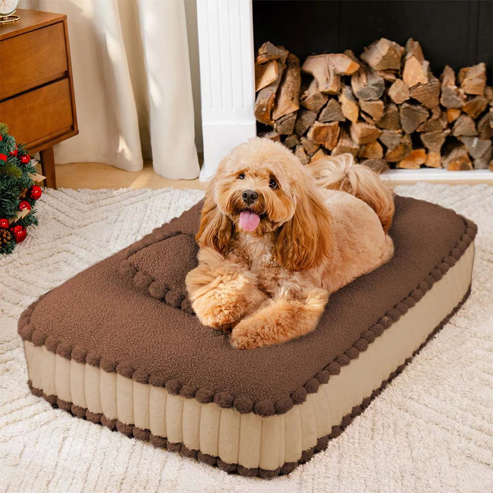 Comfy Plush Biscuit-Inspired Calming Dog Bed with Pillow – SweetNap
