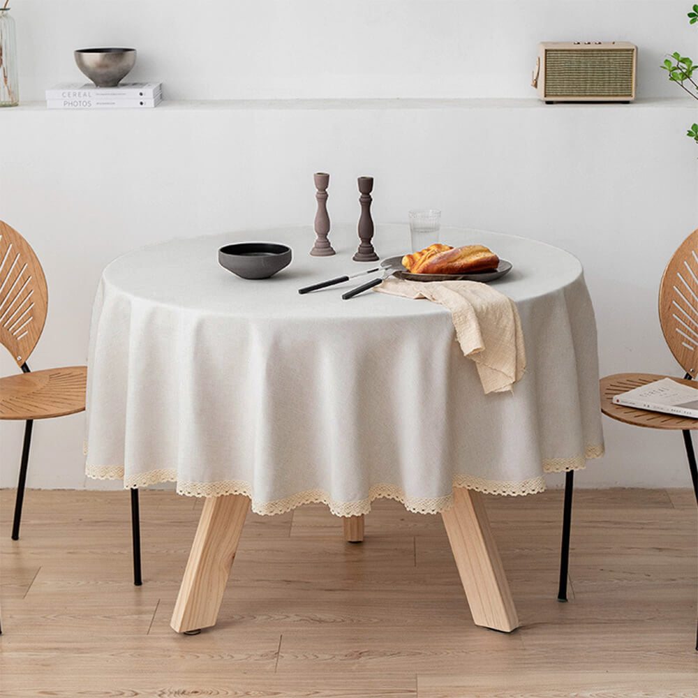 Tovaglia rotonda con lino minimalista in lino e resistente all'olio