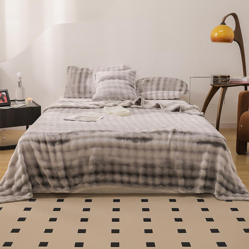 Drap plat de couverture douce en fausse fourrure de lapin dégradé de luxe