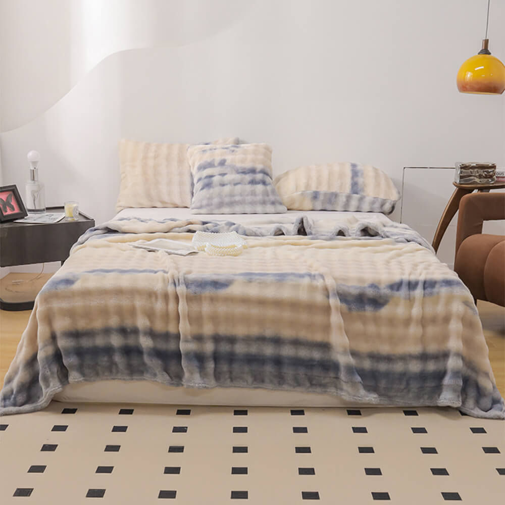 Drap plat de couverture douce en fausse fourrure de lapin dégradé de luxe