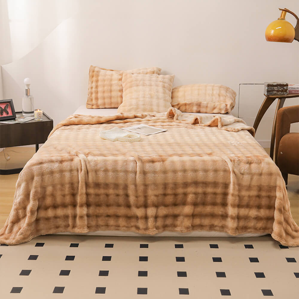 Drap plat de couverture douce en fausse fourrure de lapin dégradé de luxe