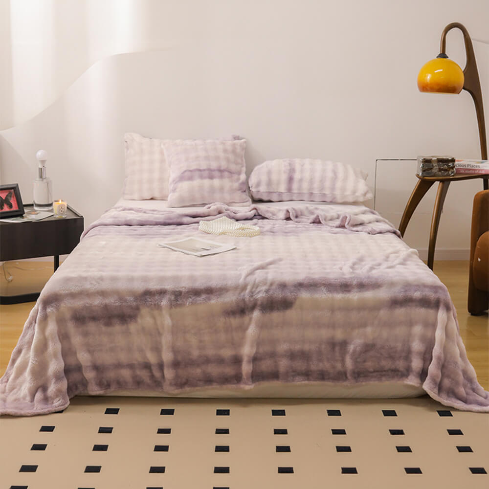 Drap plat de couverture douce en fausse fourrure de lapin dégradé de luxe
