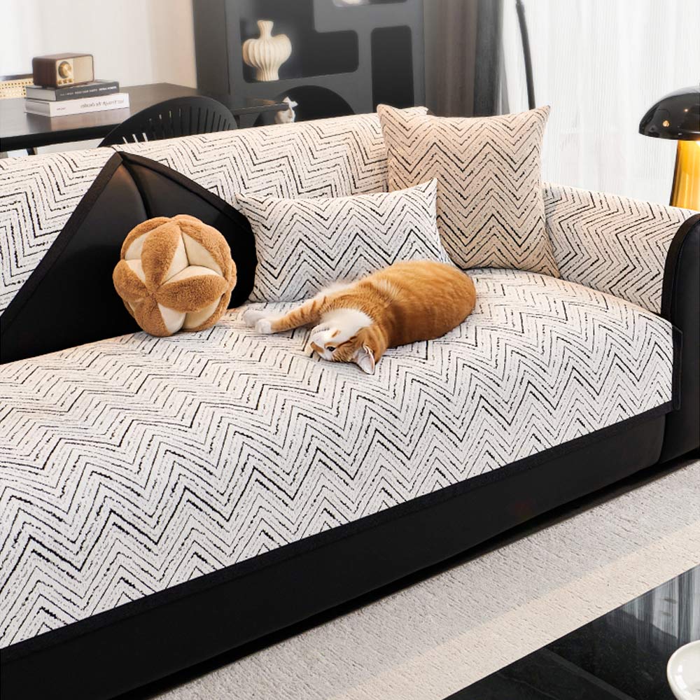 Modern Luxe Two-Tone Chenille Non-Slip Couch Cover