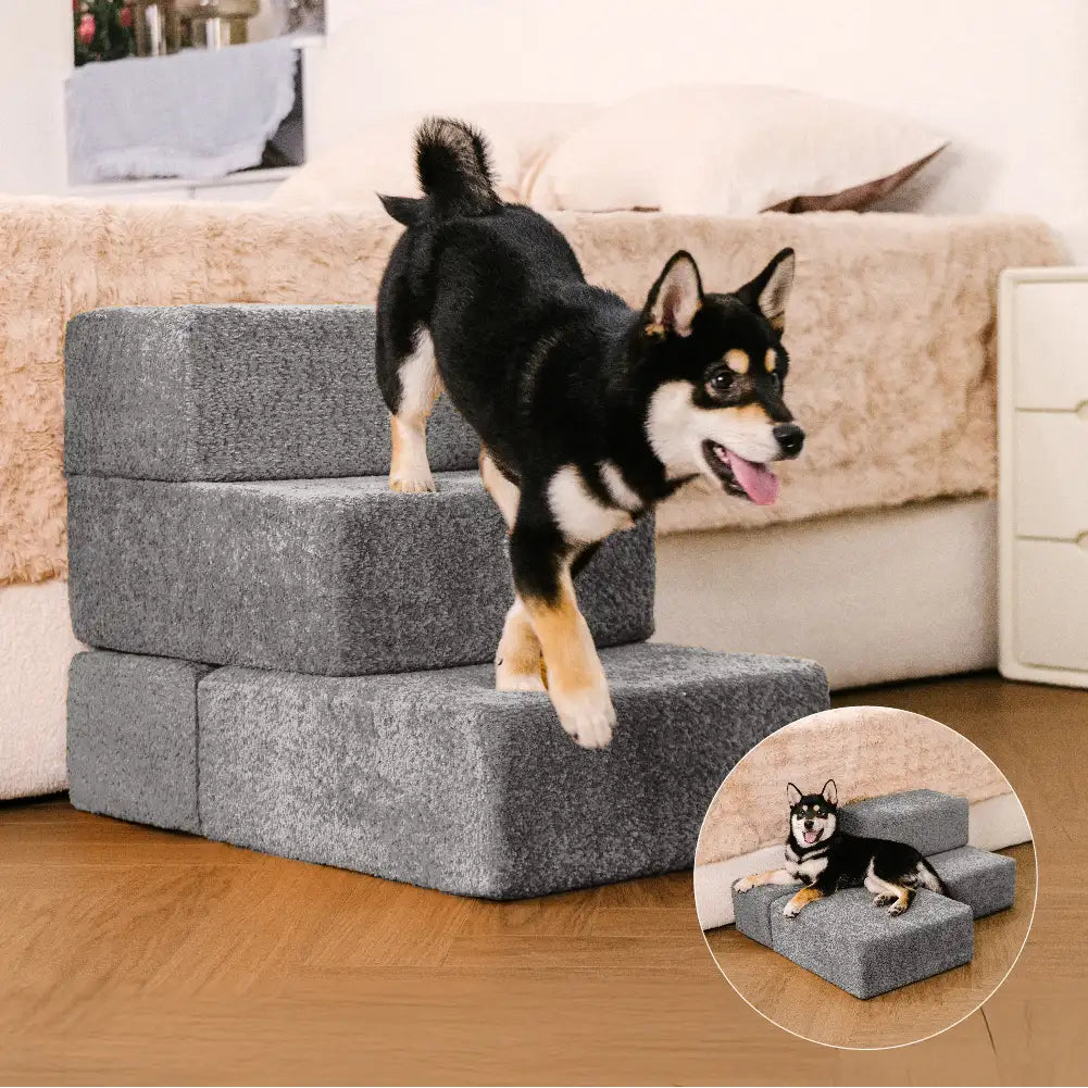 Chenille Durable Scratch-Resistant Foldable Blocks Multi-Level Dog Stairs