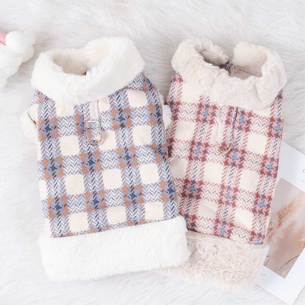 Chaqueta para perros de lana de vellón a cuadros: una chaqueta de invierno cálida y elegante