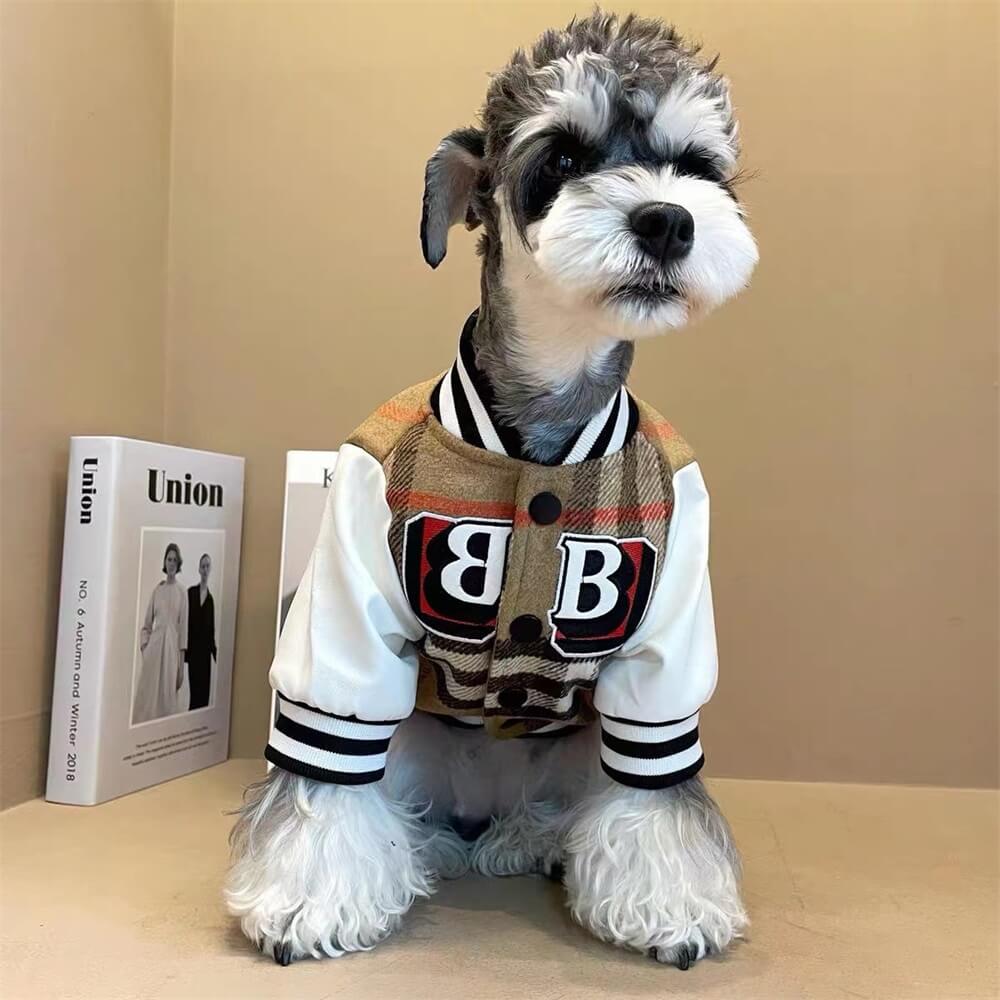 Giacca per cani da baseball a quadri - capispalla sportiva ed elegante per cani