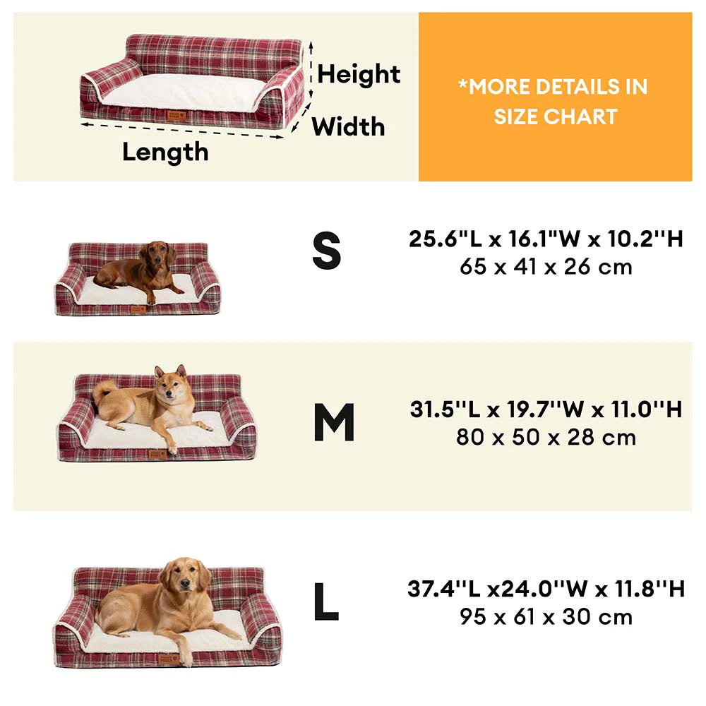 Vintage Plaid Plush Whashable Bolster Dog Sofa Bed - Chris-Nook
