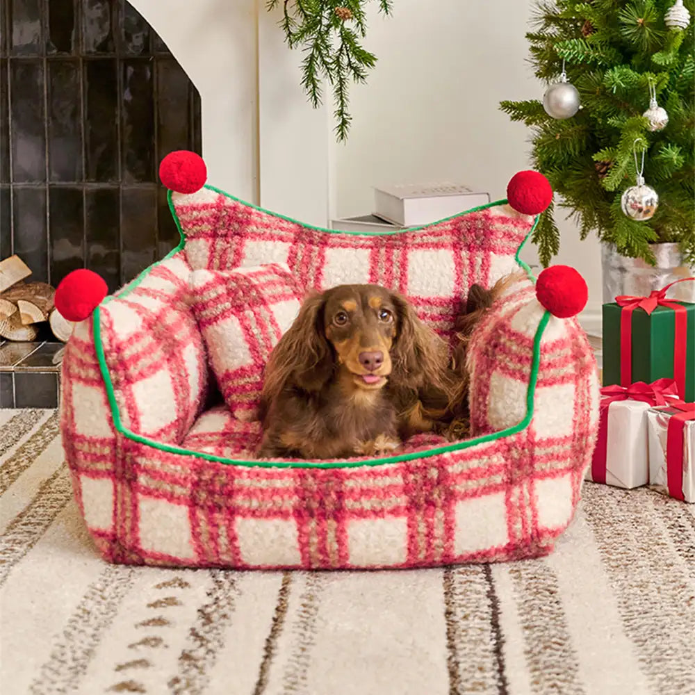Amusement Park Fashion Plaid Thickened Plush Dog Sofa Bed
