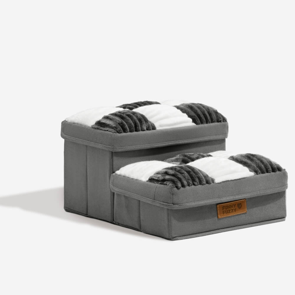 Detachable Chessboard Plaid Handcrafted Dog Stairs with Storage - Foldable Steps