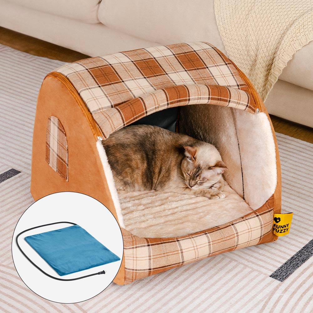 Classico Plaid House Orthopedic Cat Bed - Retreat Cabin