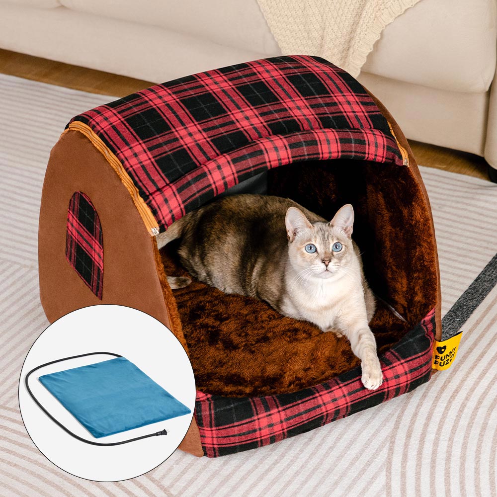 Classico Plaid House Orthopedic Cat Bed - Retreat Cabin