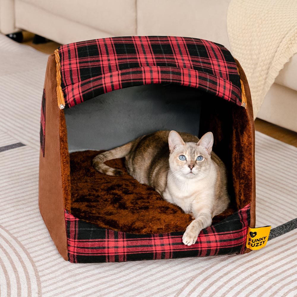 Classico Plaid House Orthopedic Cat Bed - Retreat Cabin
