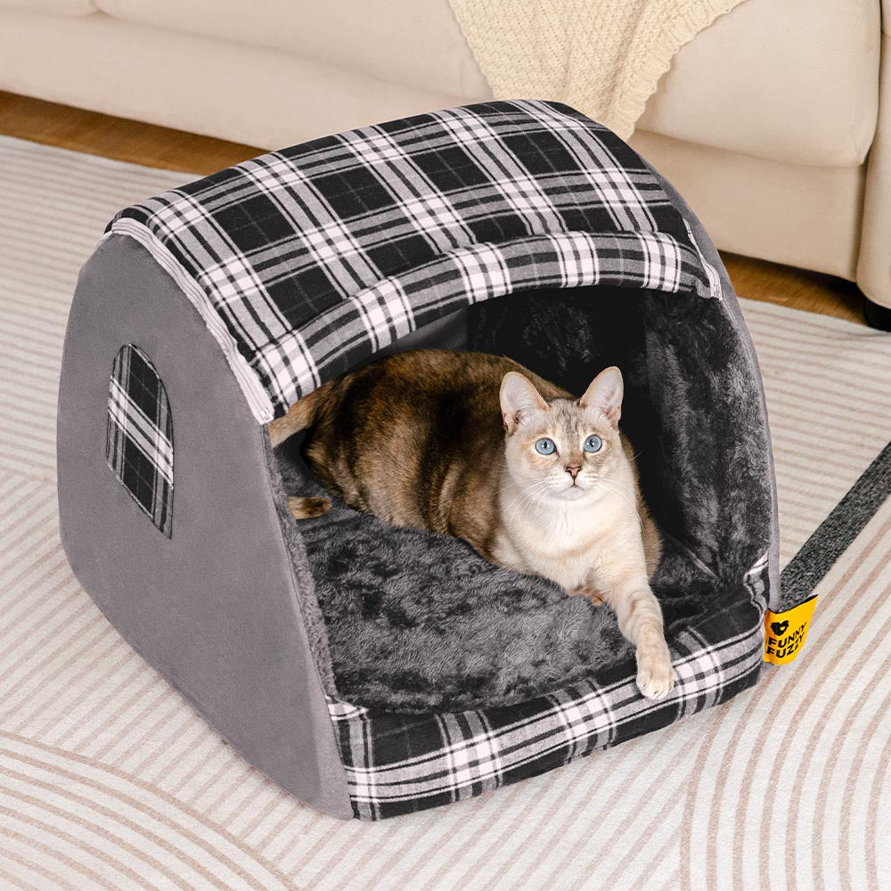 Classico Plaid House Orthopedic Cat Bed - Retreat Cabin