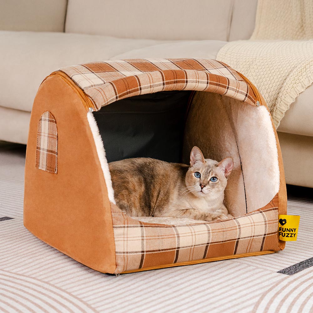 Classico Plaid House Orthopedic Cat Bed - Retreat Cabin