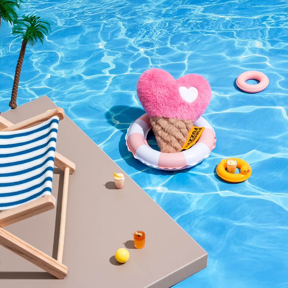 FUNNYFUZZY Summer ChillHeart Plush Squeaky Dog Toy - Ice Cream