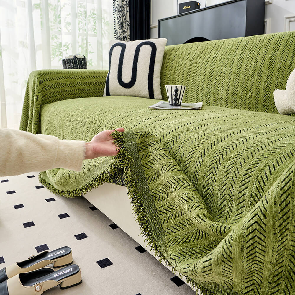 Elegante Herringbone Chenille Textured Throw Couch Tapa