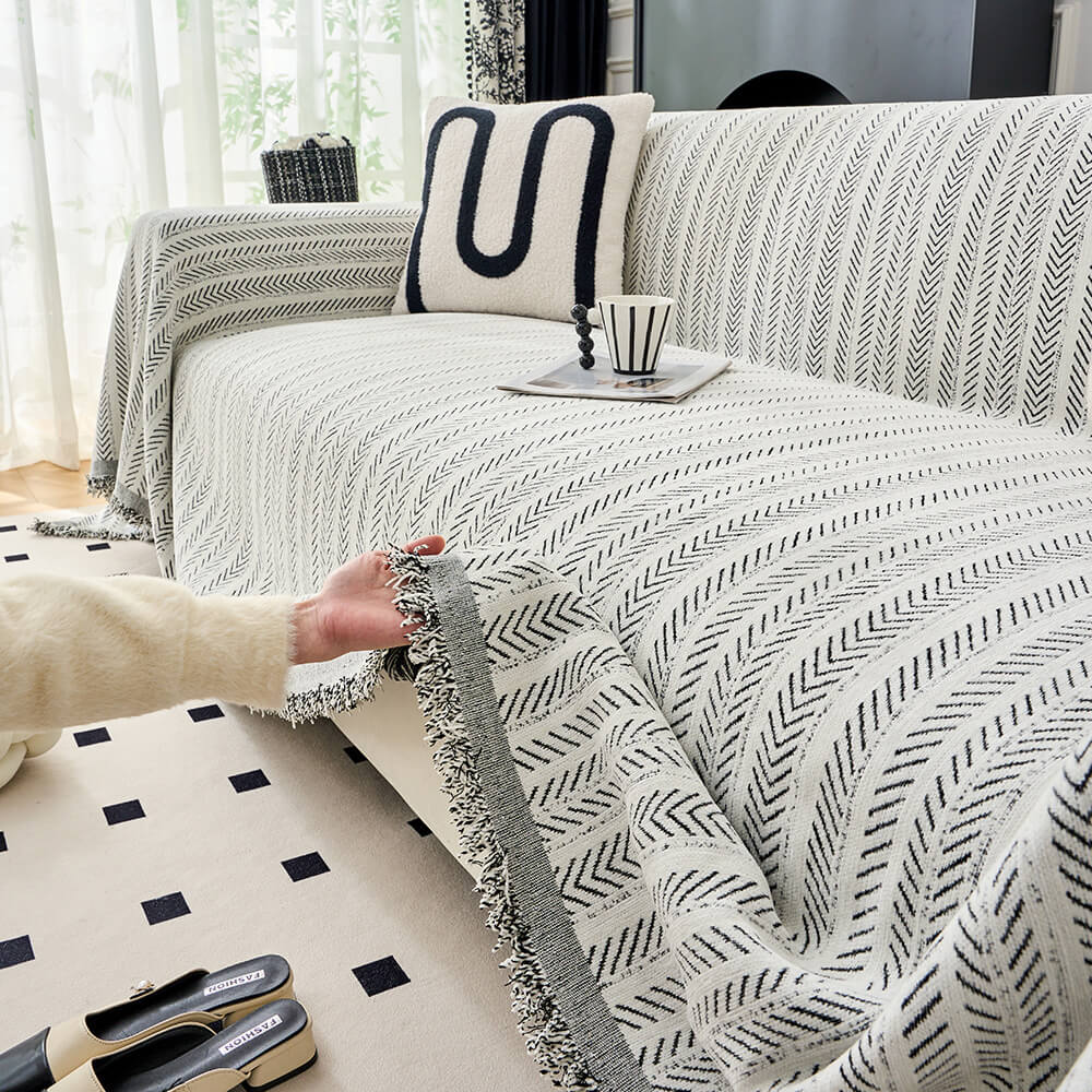 Elegante Herringbone Chenille Textured Throw Couch Tapa