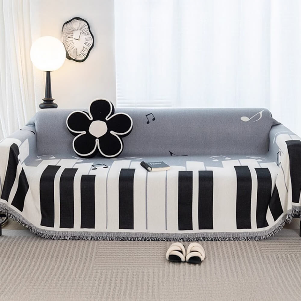 Funny Piano Chenille Fabric Sofa Decoration Throw Couch Cover