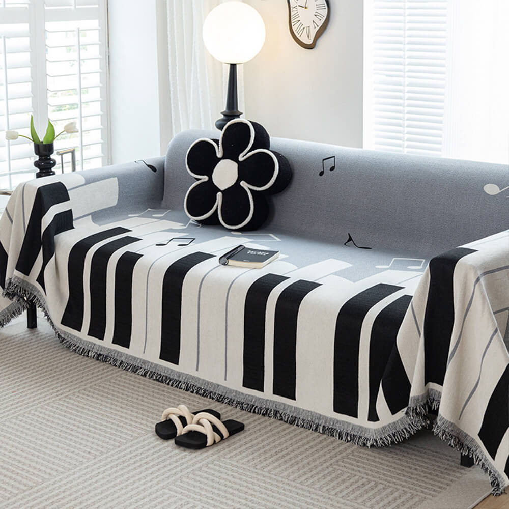 Funny Piano Chenille Fabric Sofa Decoration Throw Couch Cover