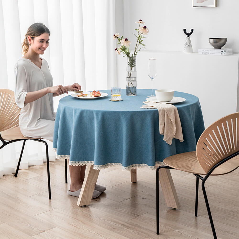Tovaglia rotonda con lino minimalista in lino e resistente all'olio