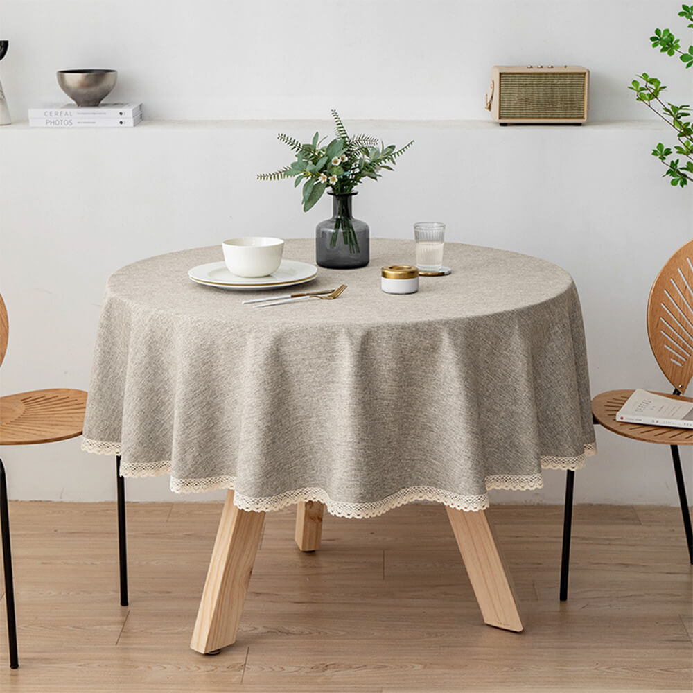 Tovaglia rotonda con lino minimalista in lino e resistente all'olio