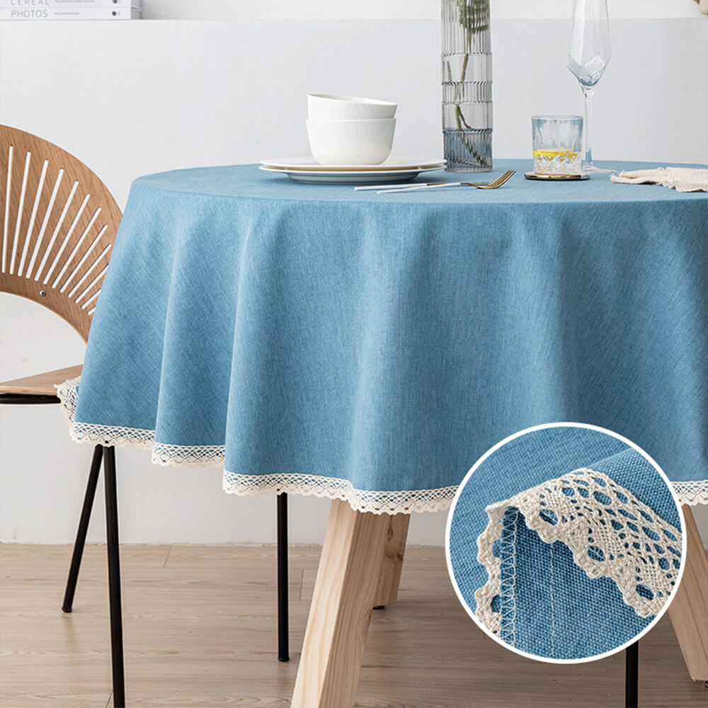 Tovaglia rotonda con lino minimalista in lino e resistente all'olio