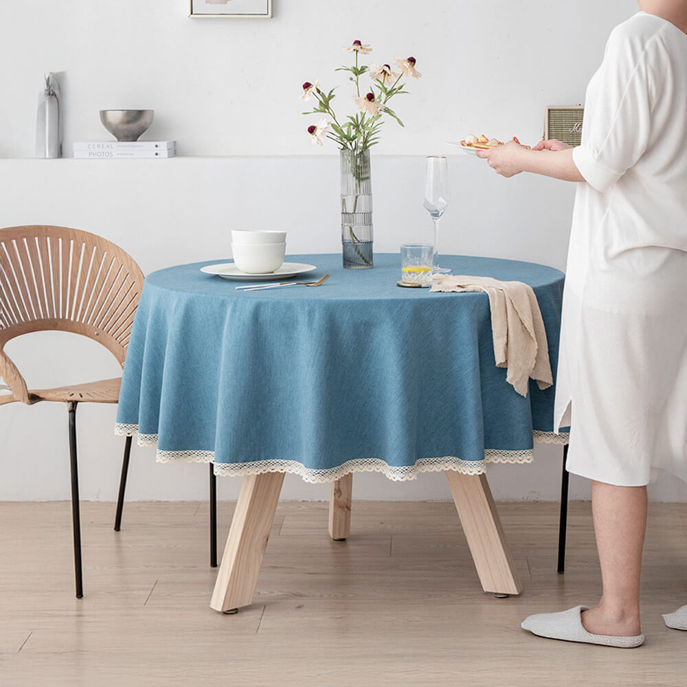 Tovaglia rotonda con lino minimalista in lino e resistente all'olio