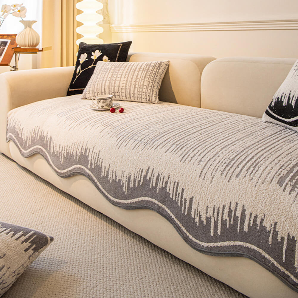 Linee astratte moderne Copertura del divano peluche con bordi ondulati