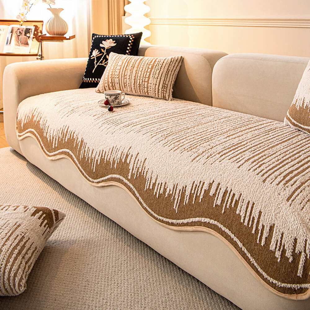 Linee astratte moderne Copertura del divano peluche con bordi ondulati