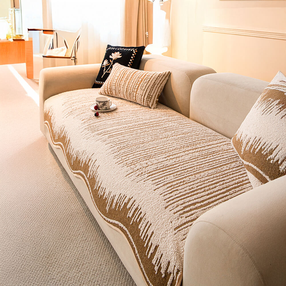 Linee astratte moderne Copertura del divano peluche con bordi ondulati