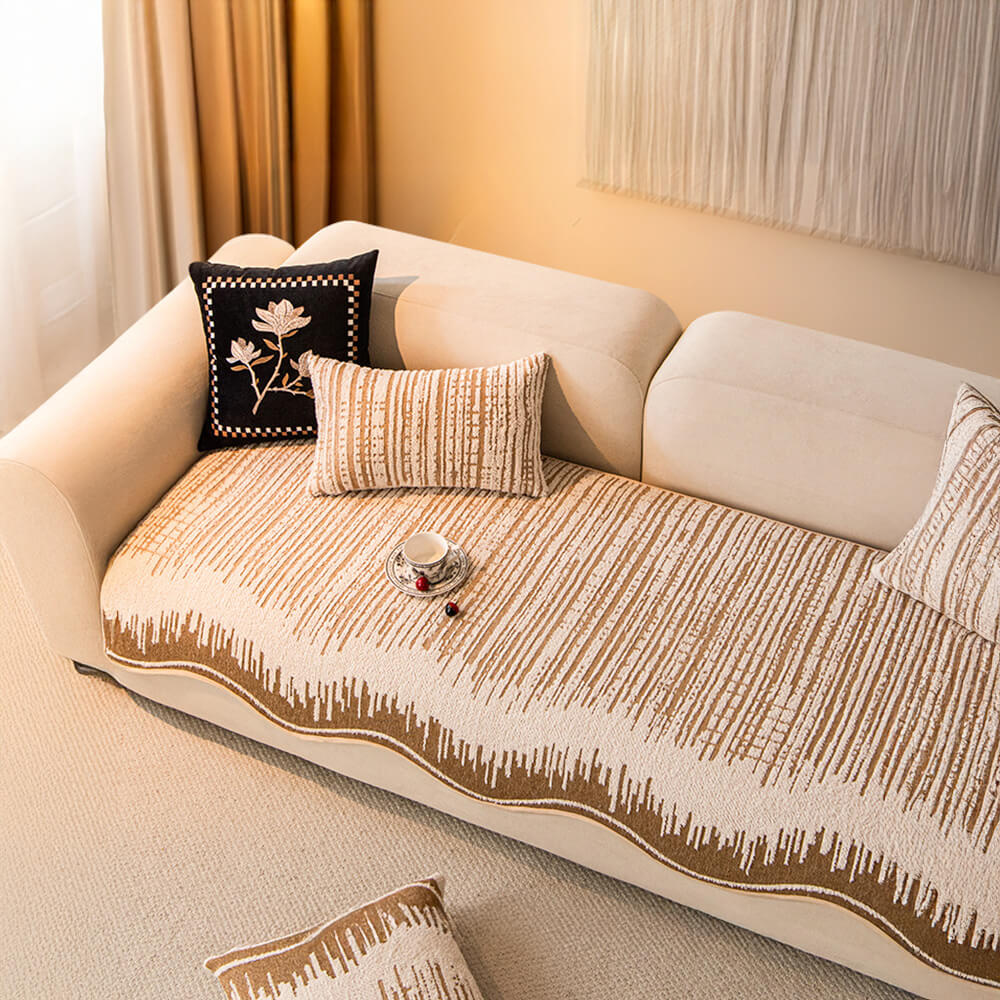 Linee astratte moderne Copertura del divano peluche con bordi ondulati