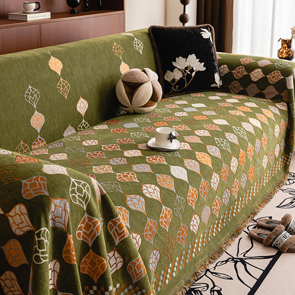 Vintage Classic Leaf Chenille Cozy Sofa Scratch-Resistant Throw Couch Cover