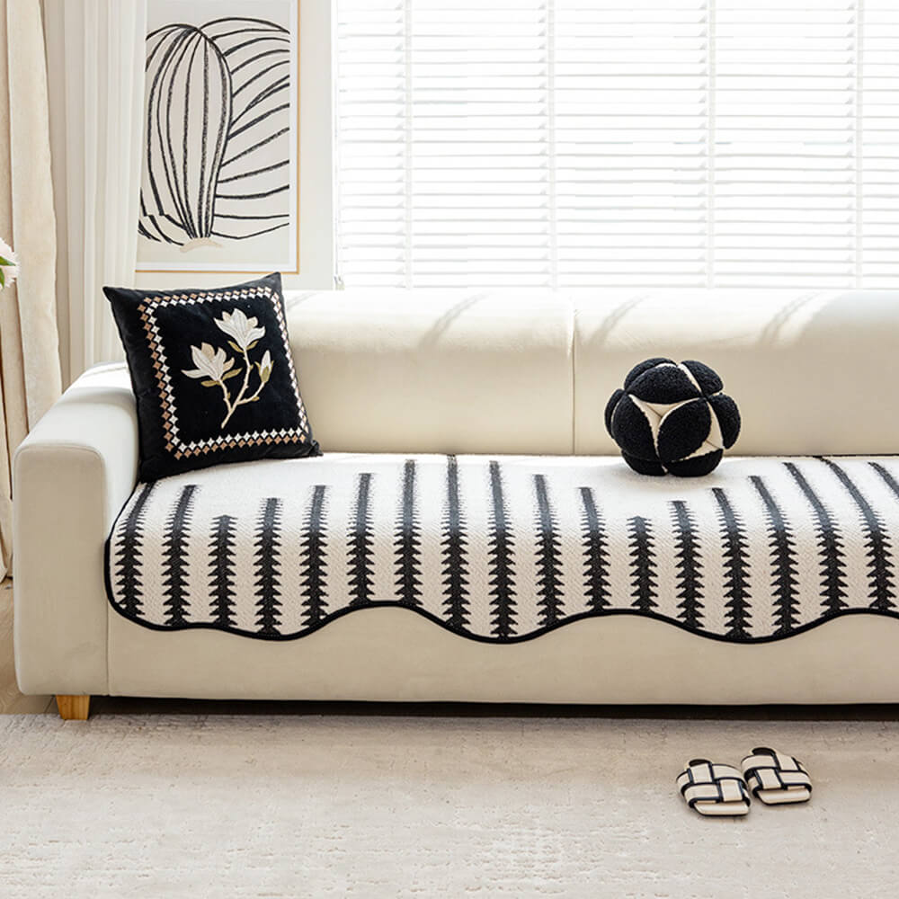 Cubierta moderna del sofá chenille de chenille chevron con bordes ondulados