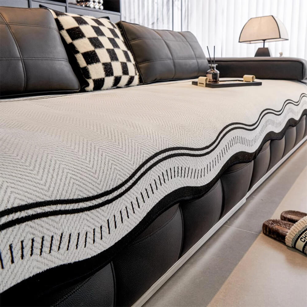 Coperchio di divano di Chenille a spina di aringhe senza slip con bordi ondulati