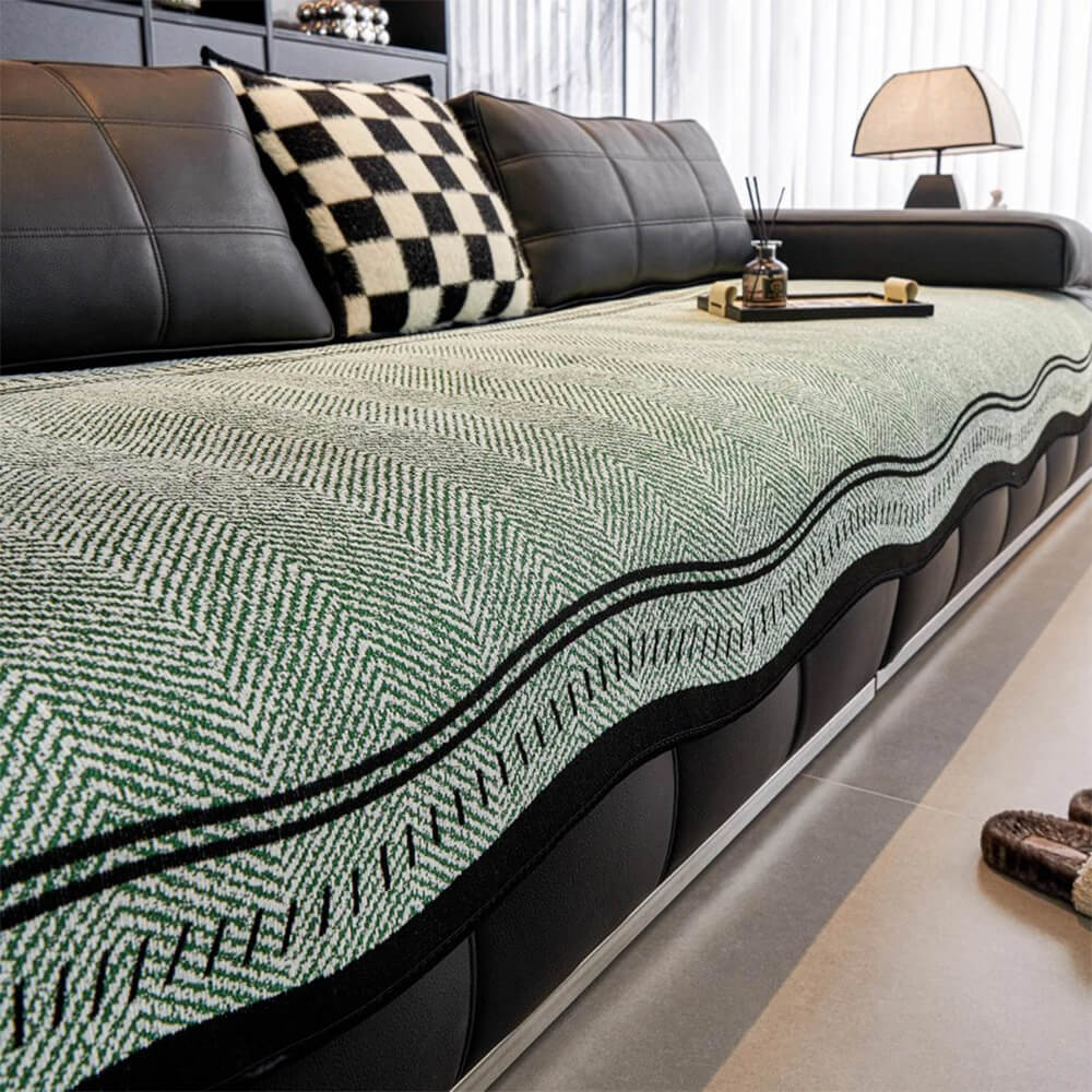 Coperchio di divano di Chenille a spina di aringhe senza slip con bordi ondulati