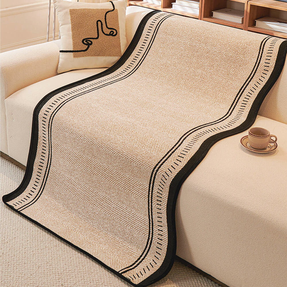 Coperchio di divano di Chenille a spina di aringhe senza slip con bordi ondulati