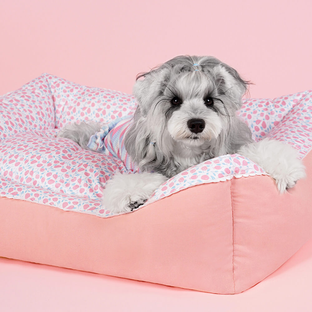 All-Season Cozy Washable Floral Cotton Dog & Cat Bed