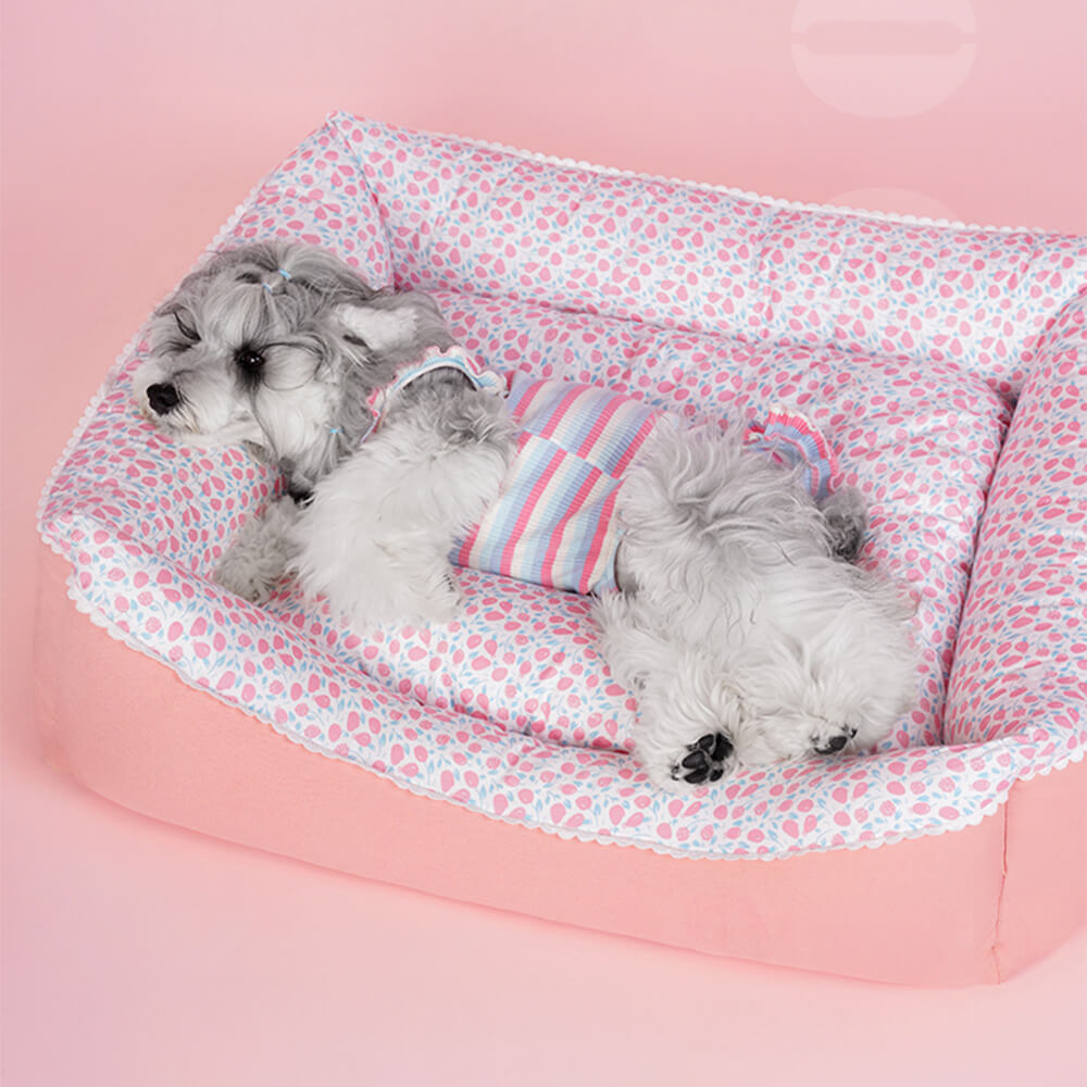 All-Season Cozy Washable Floral Cotton Dog & Cat Bed